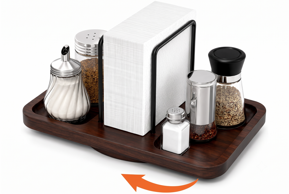 Premium Wooden Napkin Holder 360° Rotating Base