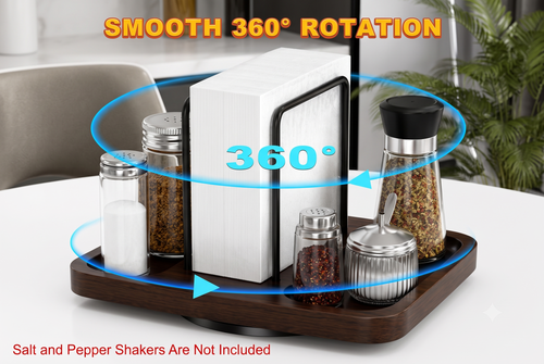 Premium Wooden Napkin Holder 360° Rotating Base