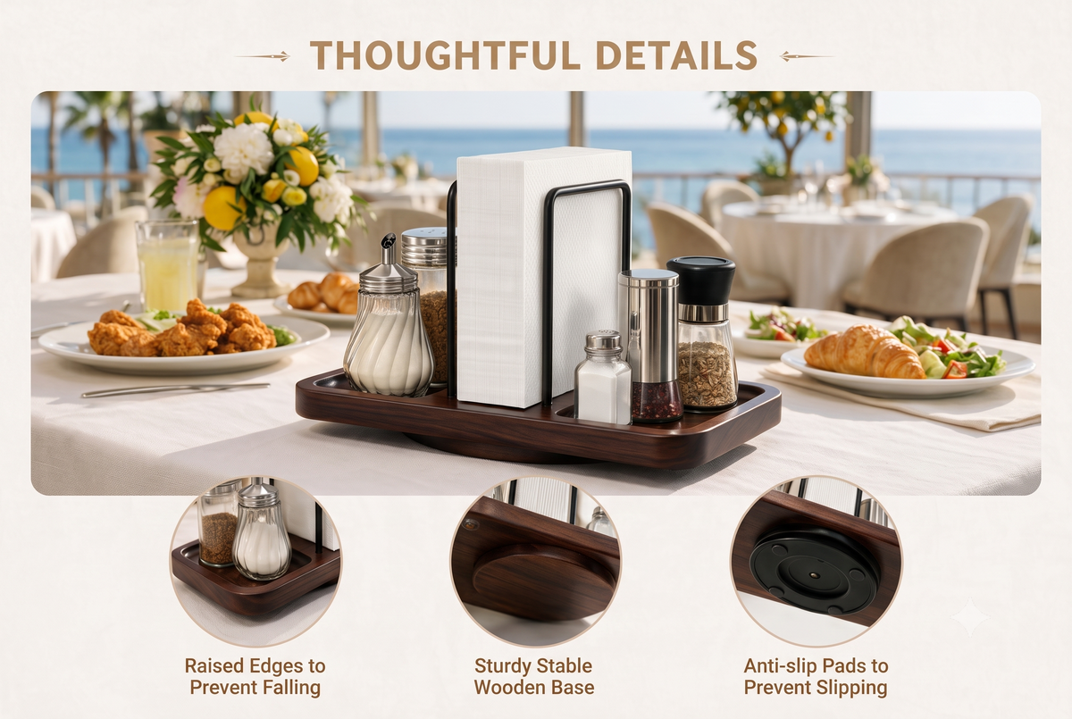 Premium Wooden Napkin Holder 360° Rotating Base