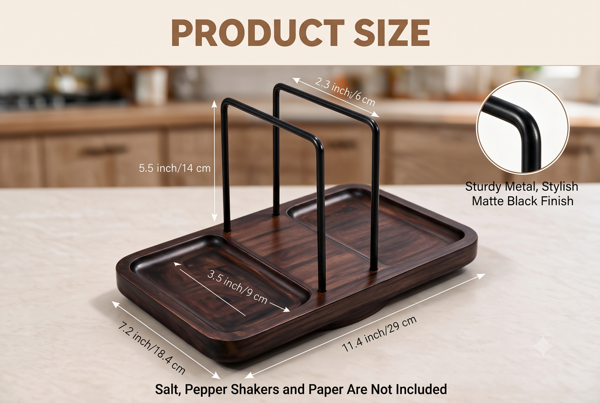 Premium Wooden Napkin Holder 360° Rotating Base